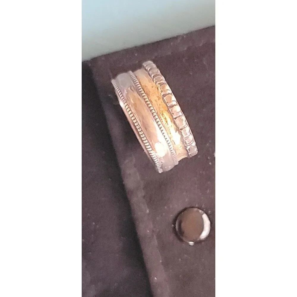 Men's Custom Ring Wedding Band Recycled Sterling & Gold Hot Rox sz 11.5- 11.75